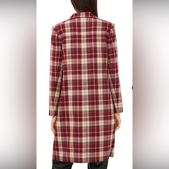 1 State Red & Beige Plaid Collar Topcoat Coat Peacoat Casual Fall Jacket NWOT - Picture 2 of 5